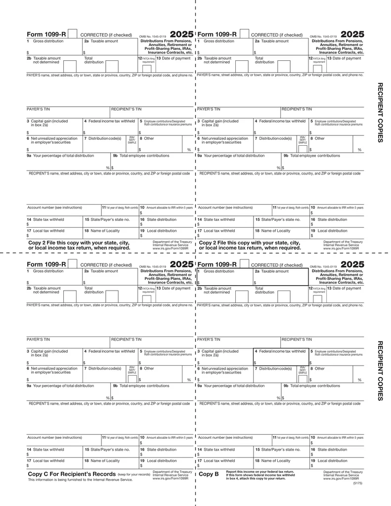 1099 R 4 Up Box Recipients Copy B C And 2 File Copies 5175 W 