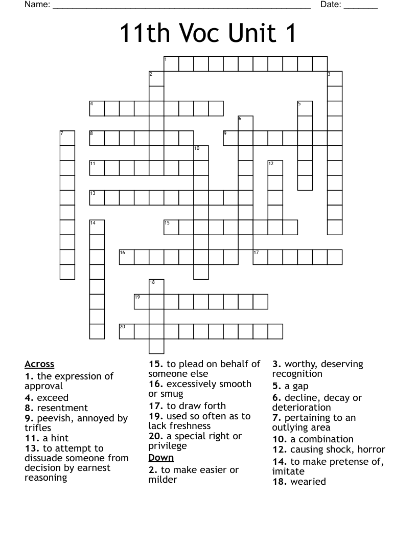 11th Voc Unit 1 Crossword WordMint