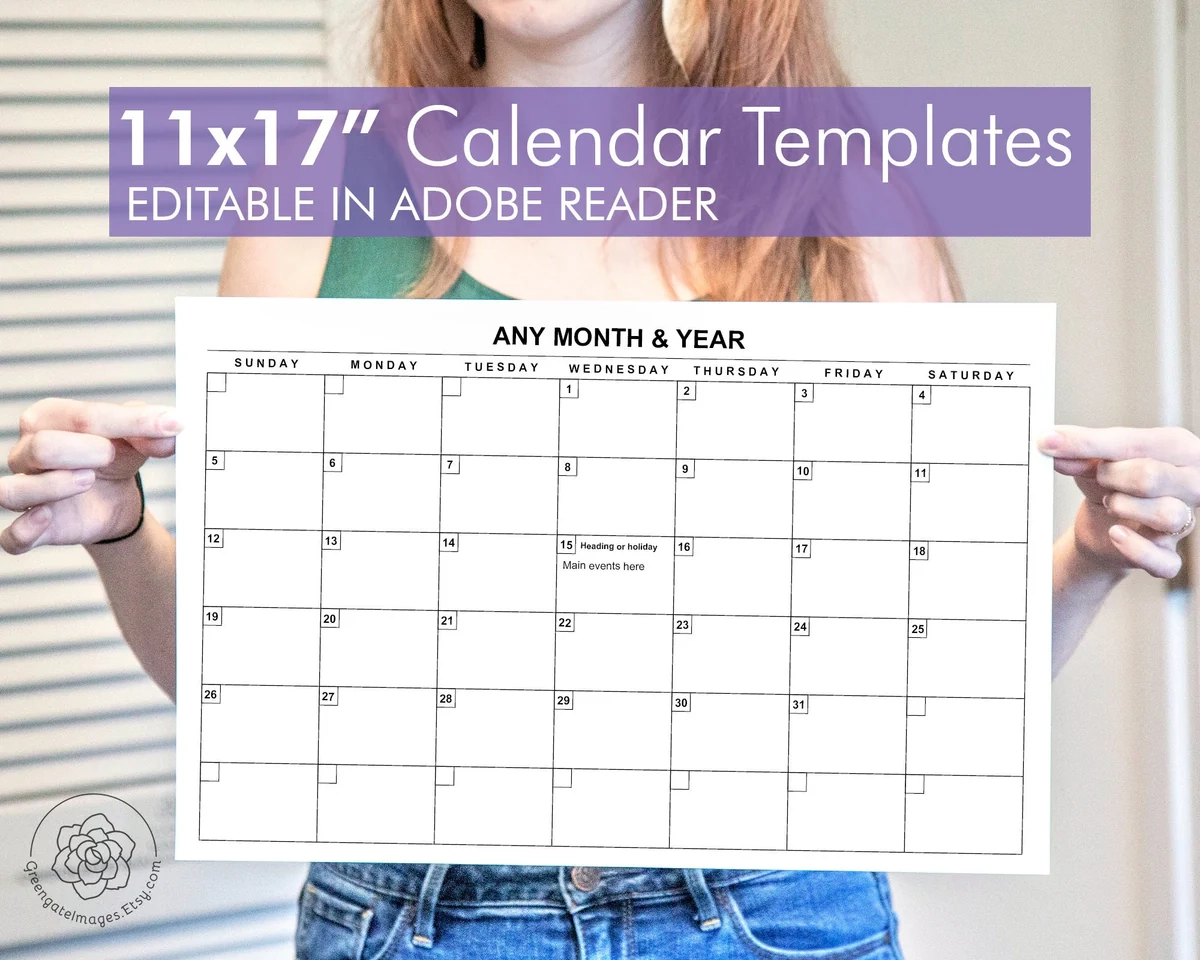 11x17 Blank Printable Calendar