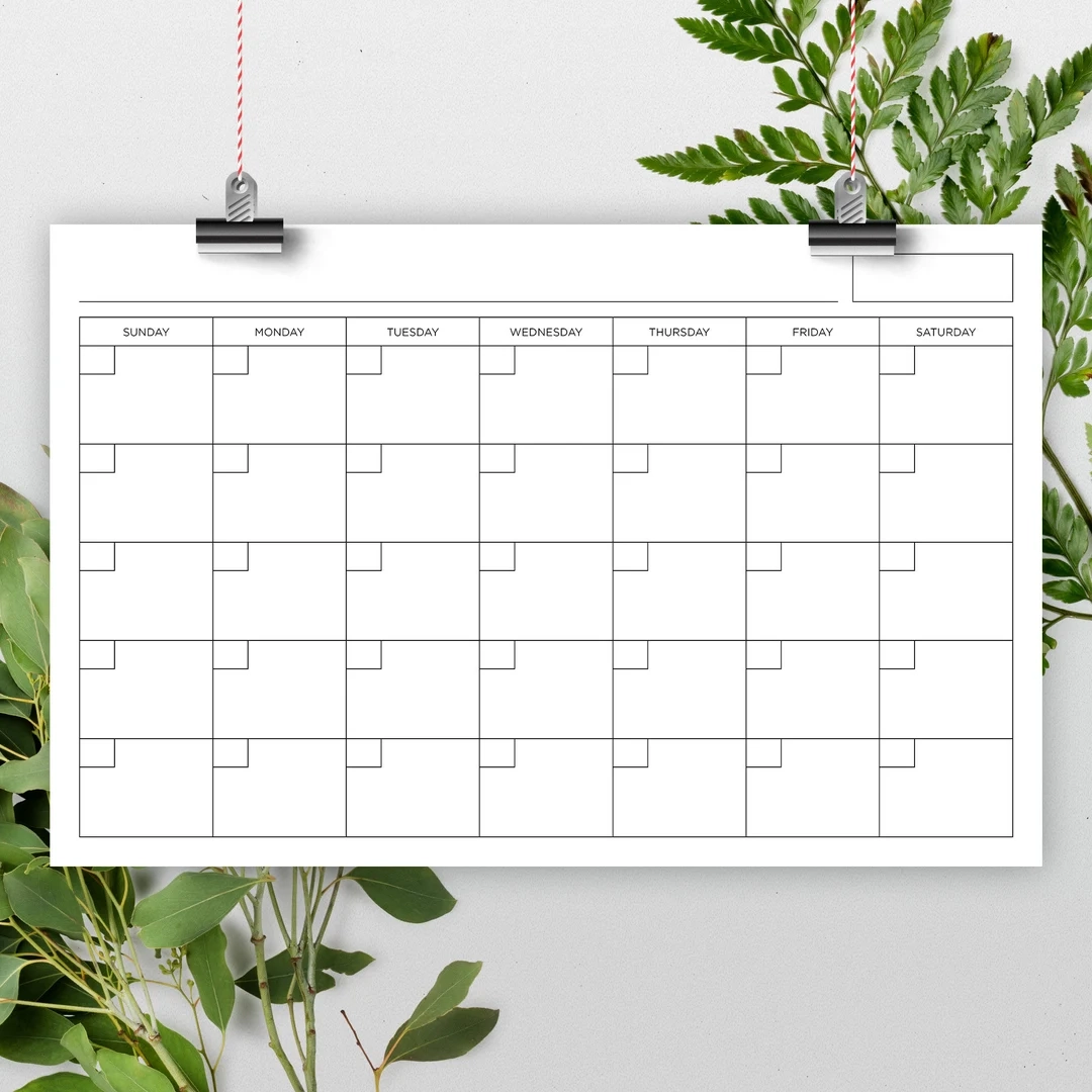 11x17 Inch Blank Calendar 11 X 17 Printable Calendar Calendar 