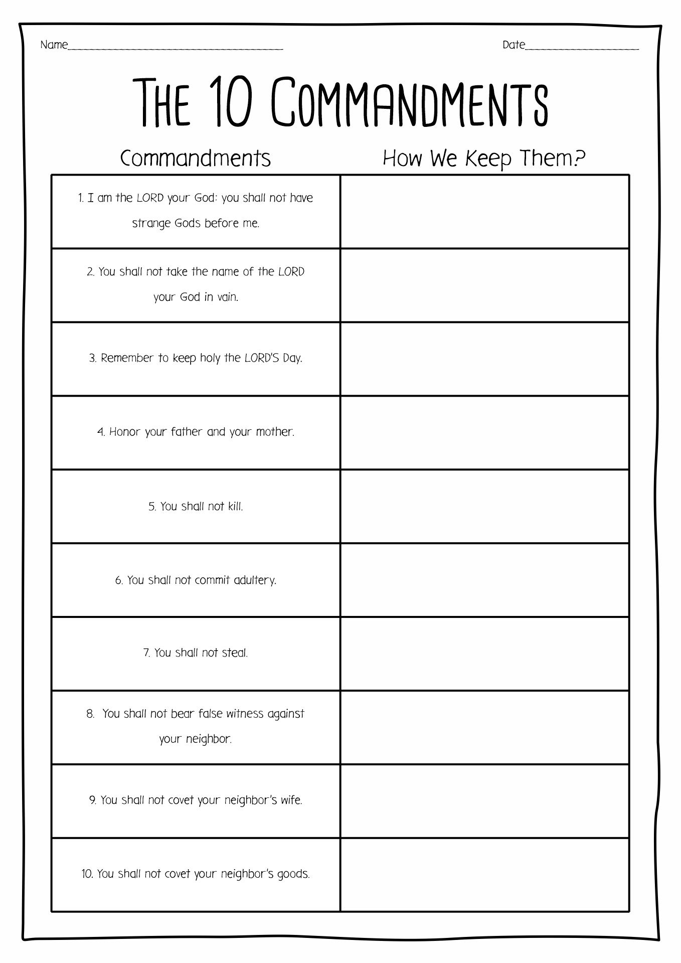 15 Free Printable 10 Commandments Worksheets