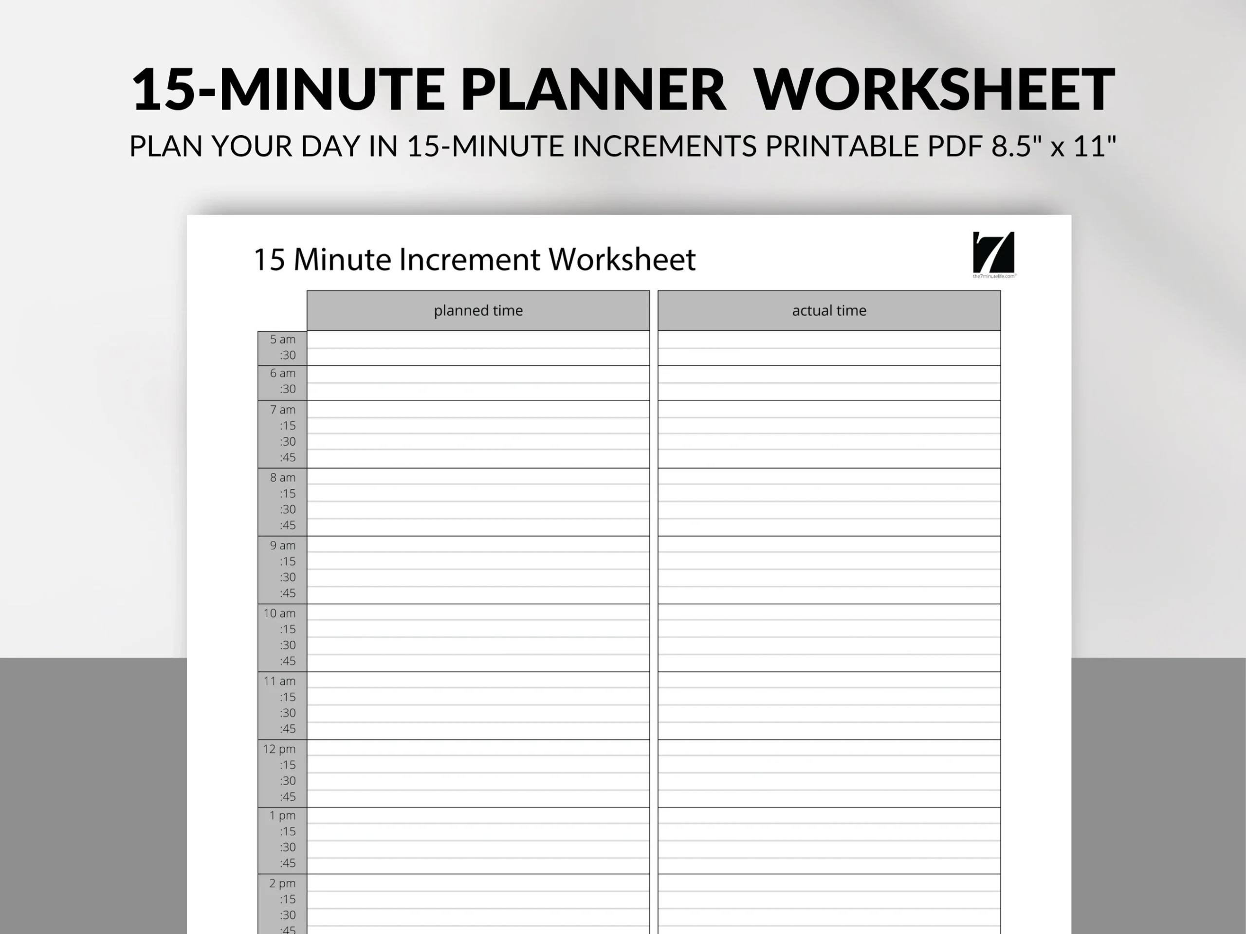 15 Minute Daily Planner Printable Time Management Worksheet PDF 