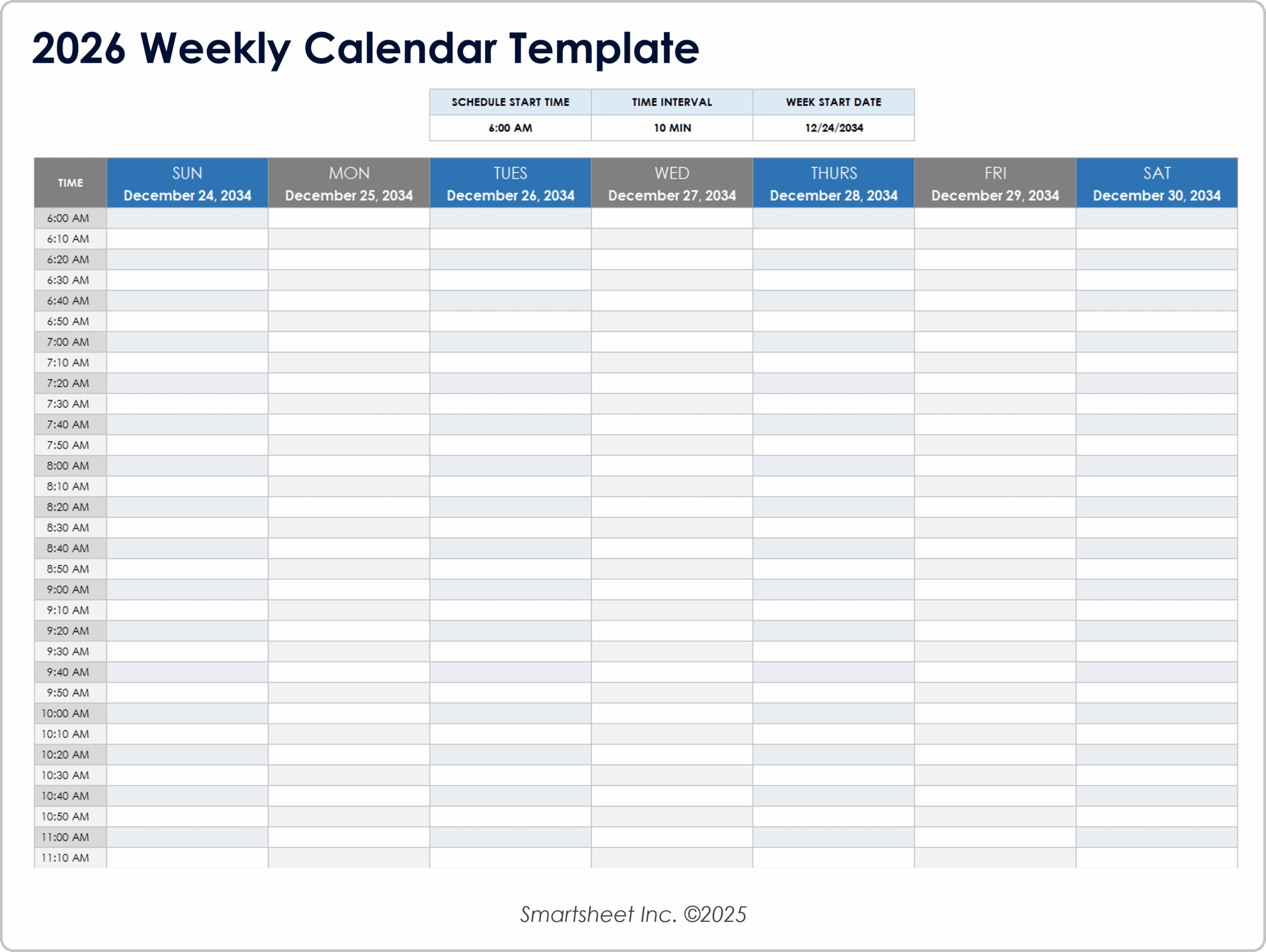Free Printable Blank Weekly Calendar 2026