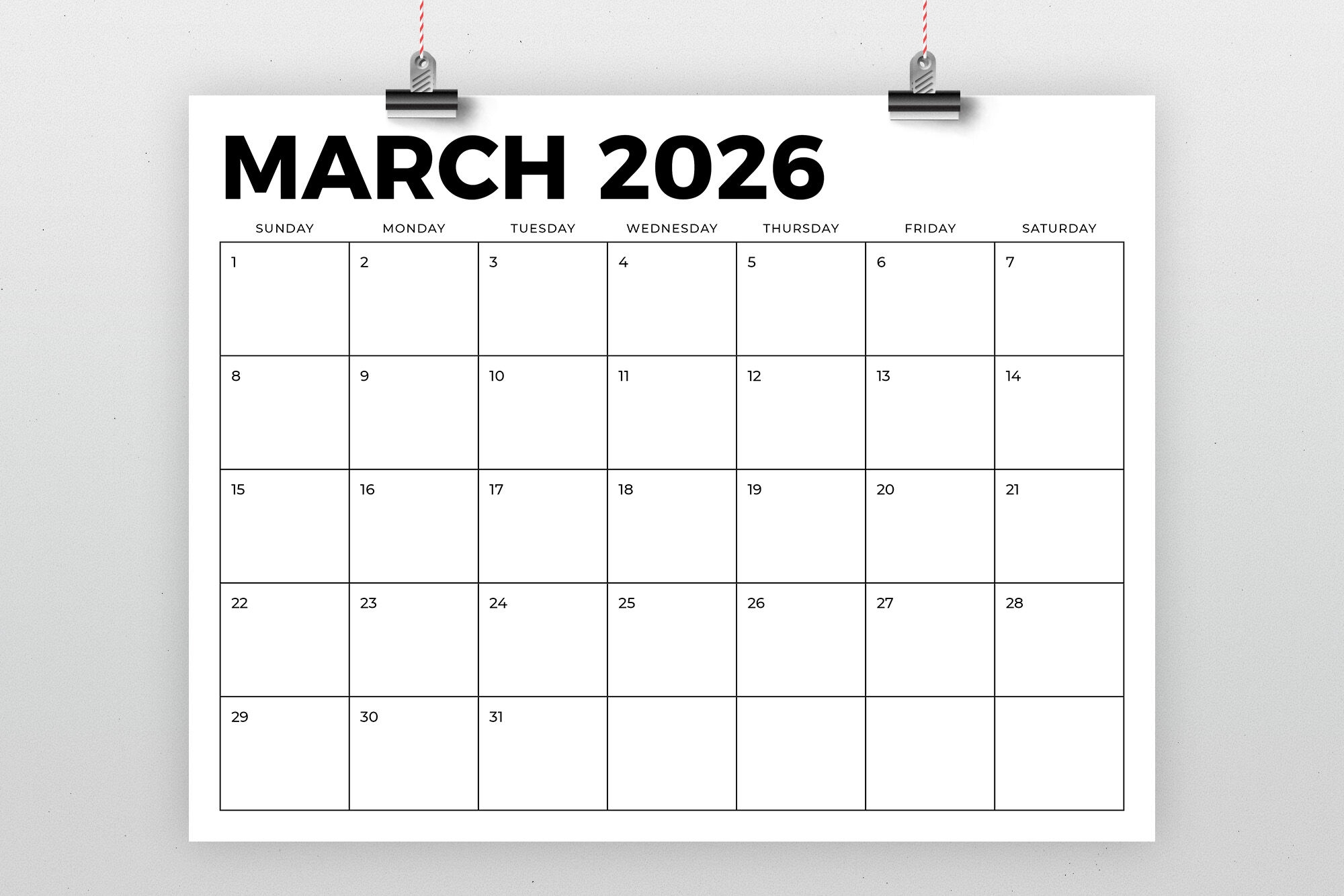 Printable Calendars 2026 Blank