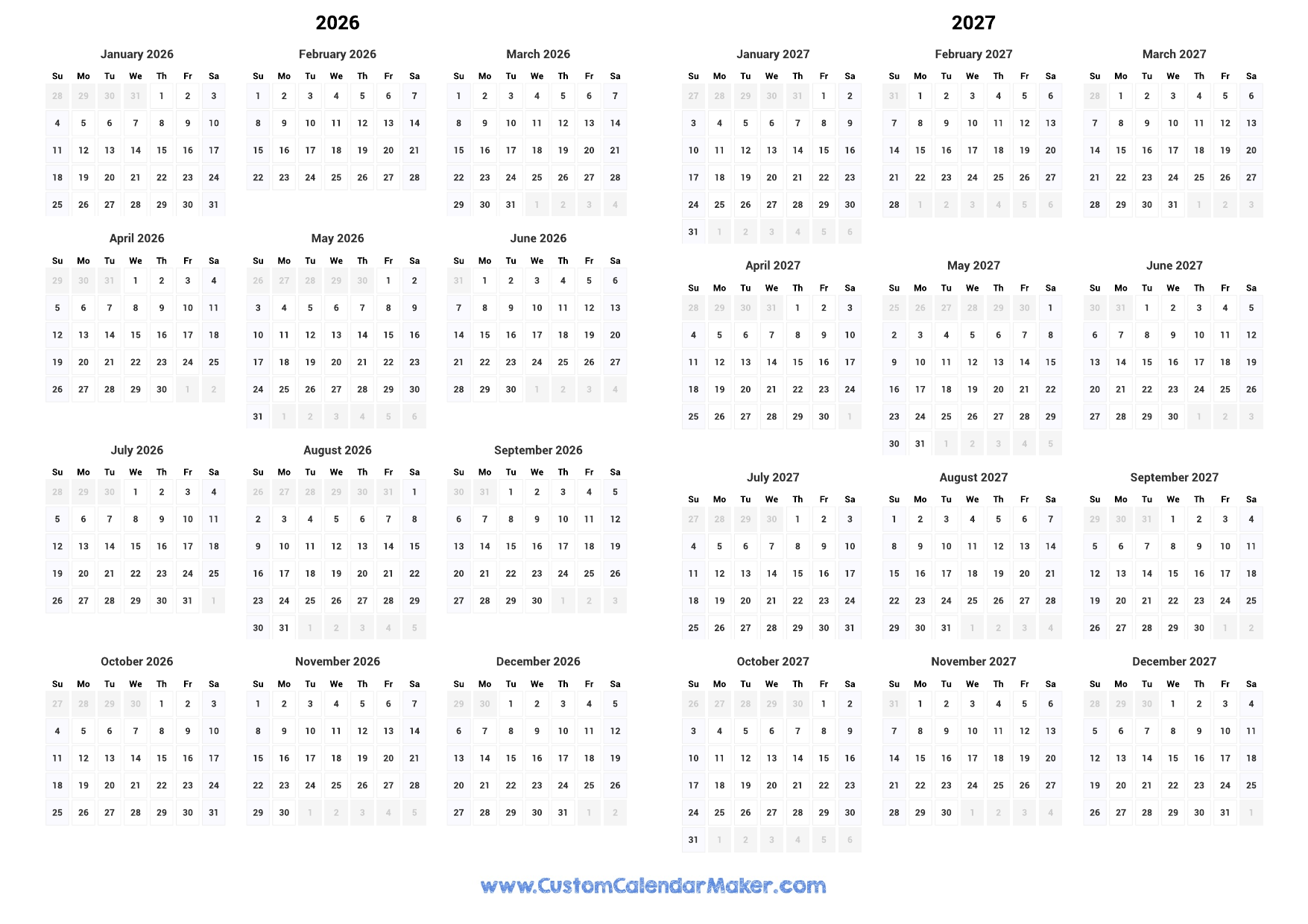 Calendar September 2026 To June 2027