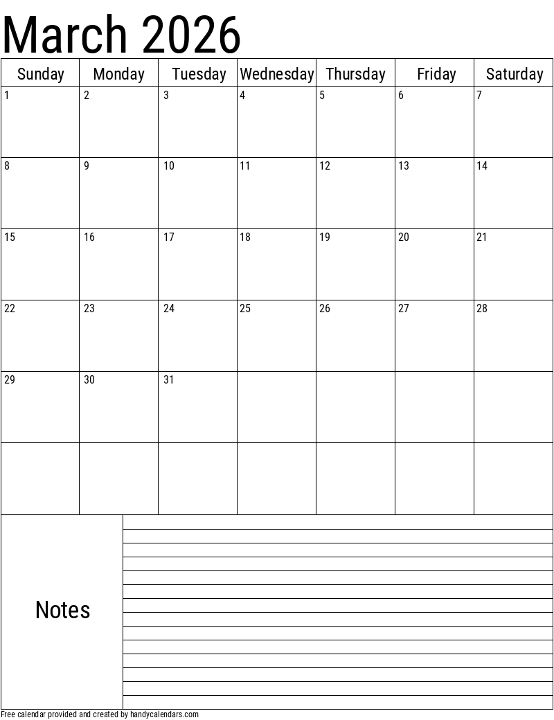 2026 March Calendar Printable