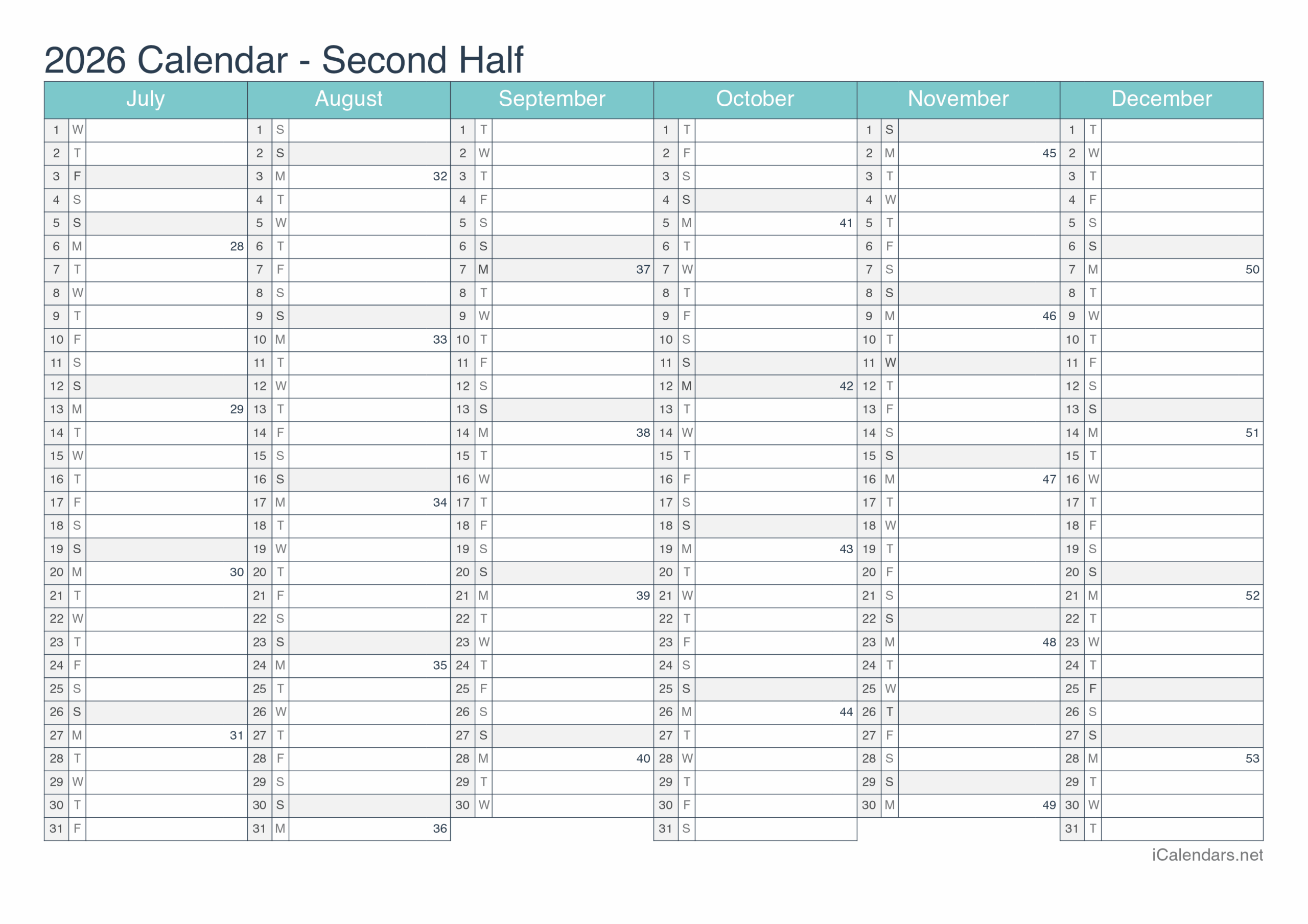 2026 Printable Calendar PDF Or Excel