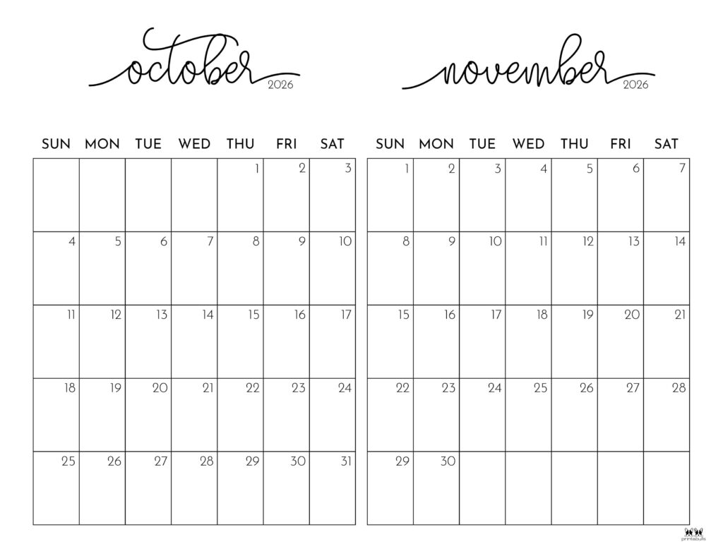 October And November 2026 Printable Calendars
