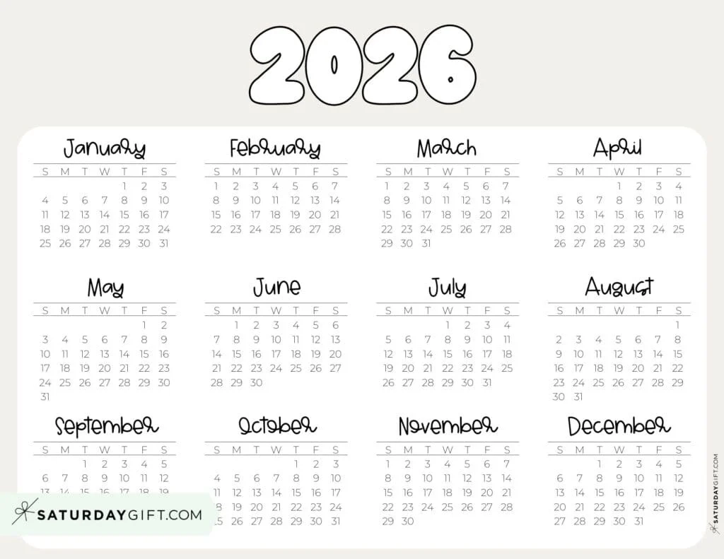2026 Yearly Calendars 35 Free Printables