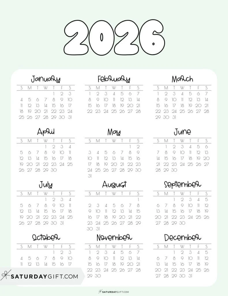 One Page 2026 Calendar Printable With Holidays