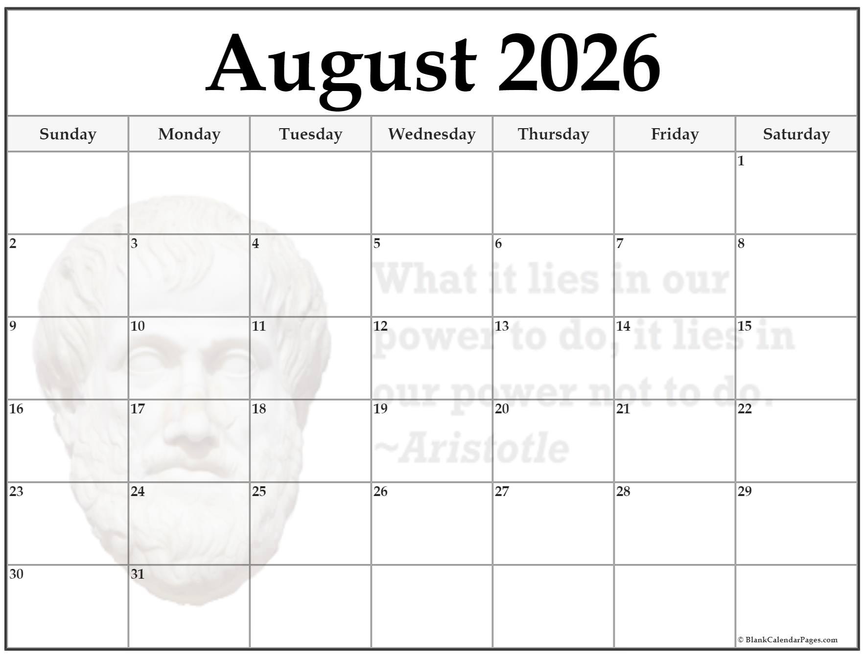August 2026 Blank Calendar