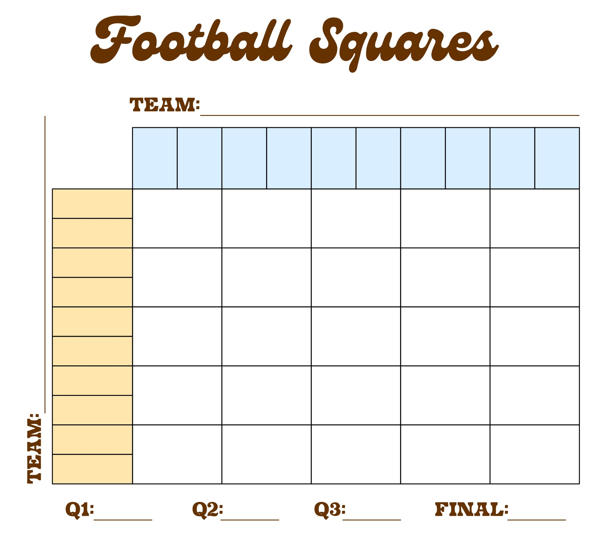 Free Printable Super Bowl 25 Squares Template
