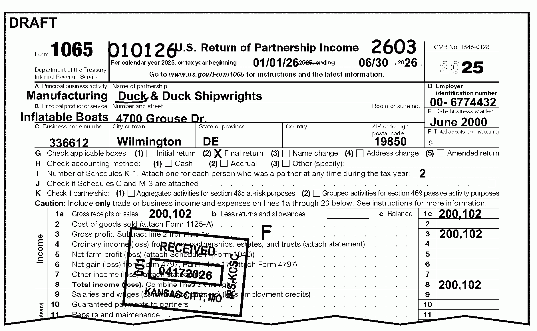 3 11 15 Return Of Partnership Income Internal Revenue Service