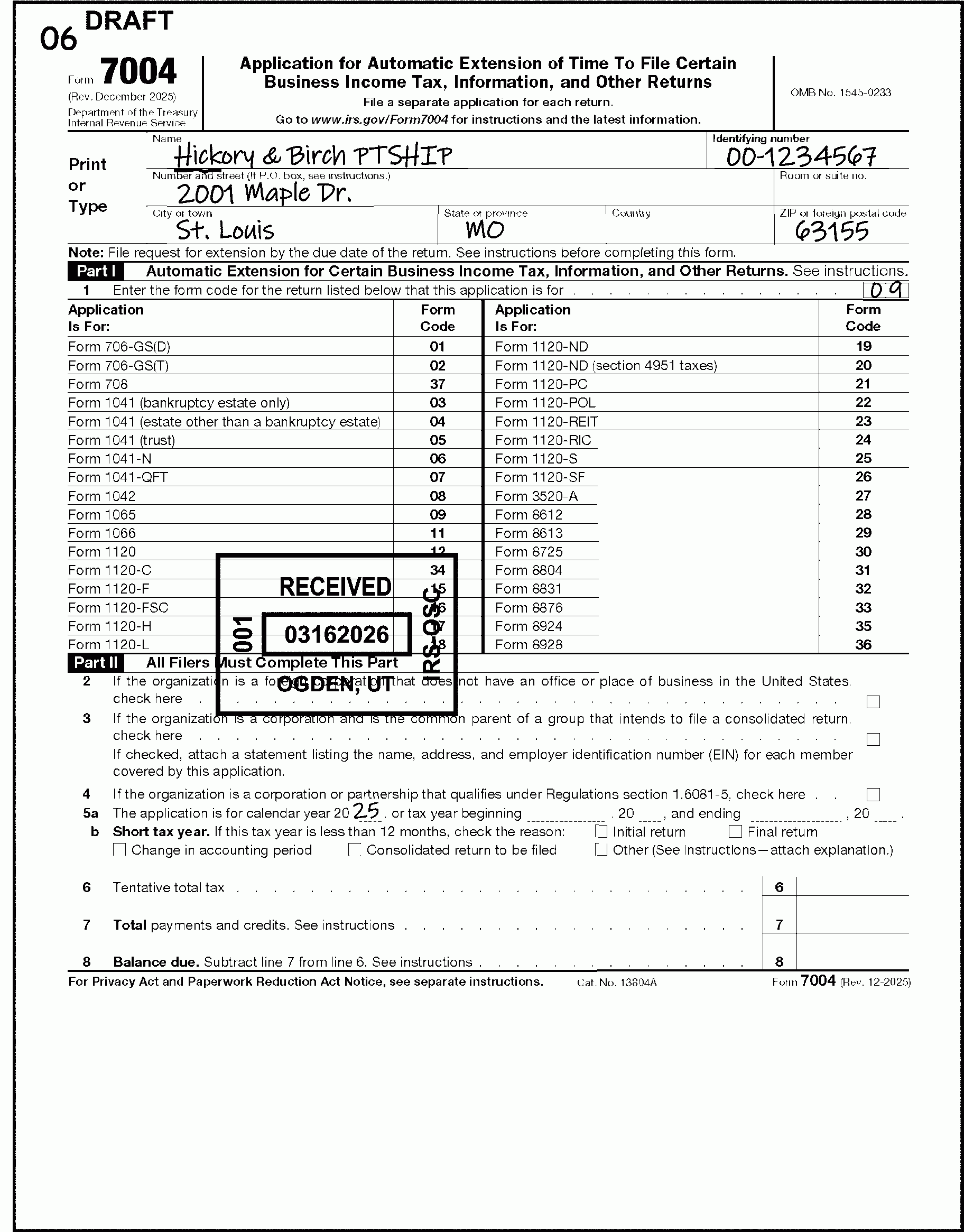 Irs Form 7004