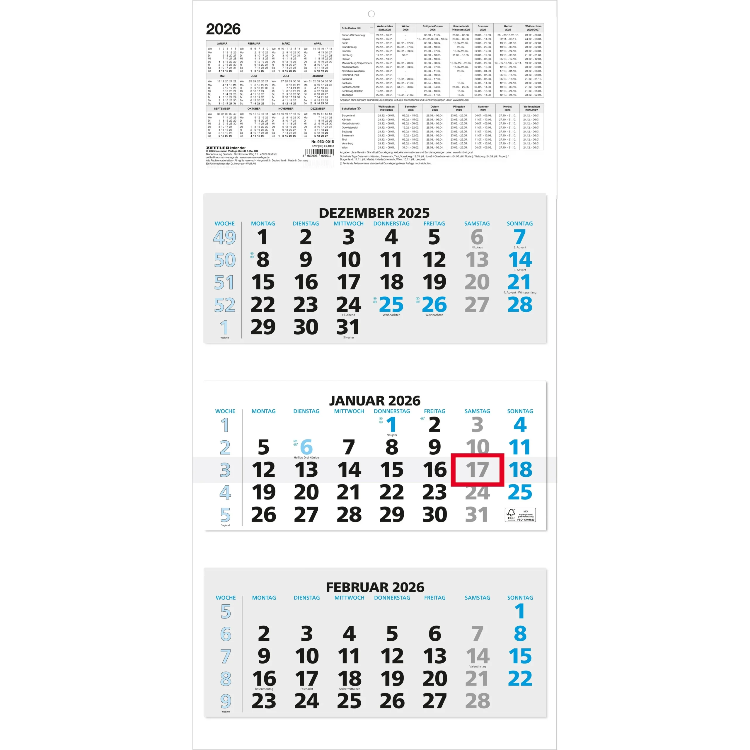 3 Month Printable Calendar 2026