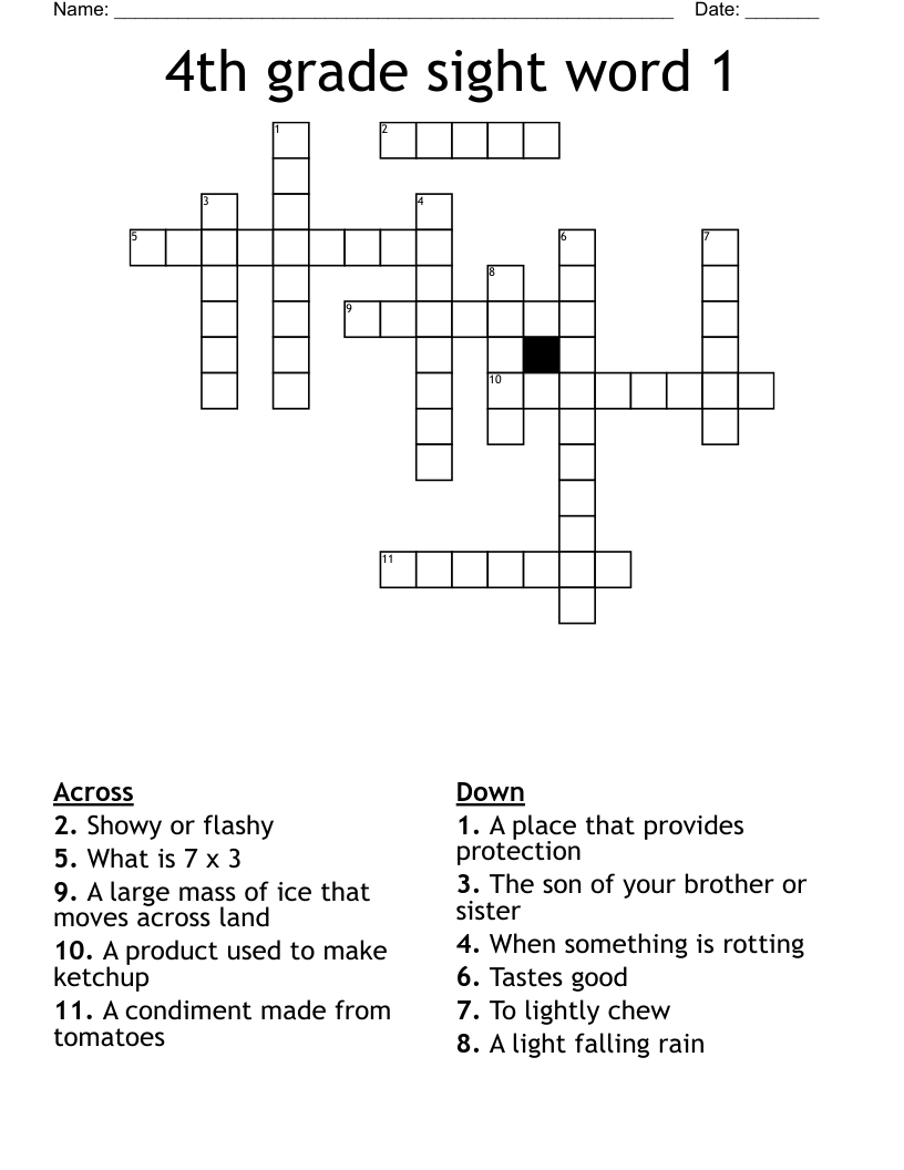 Crossword Puzzles For 4th Graders Printable