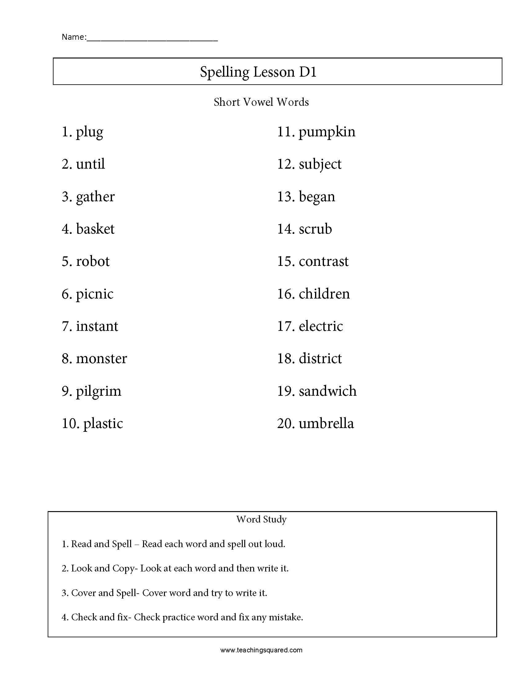 Printable Spelling Worksheets 4th Grade