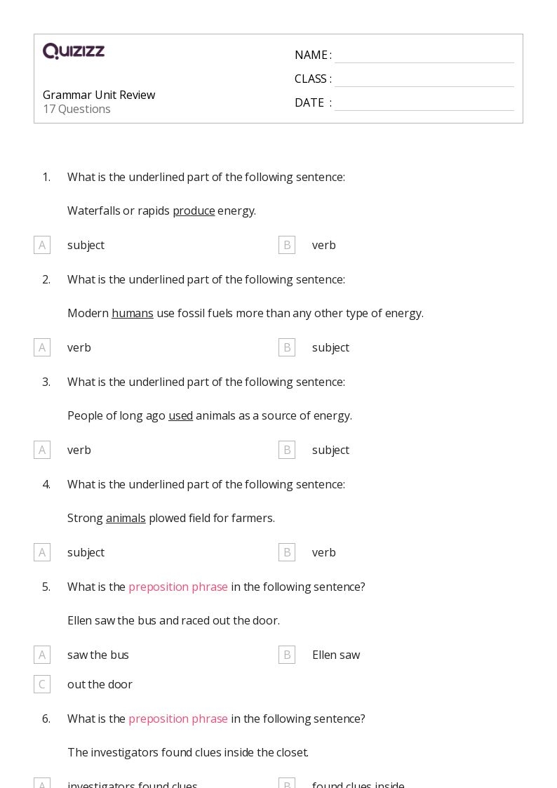 50 Grammar Worksheets For 6th Grade On Quizizz Free amp Printable