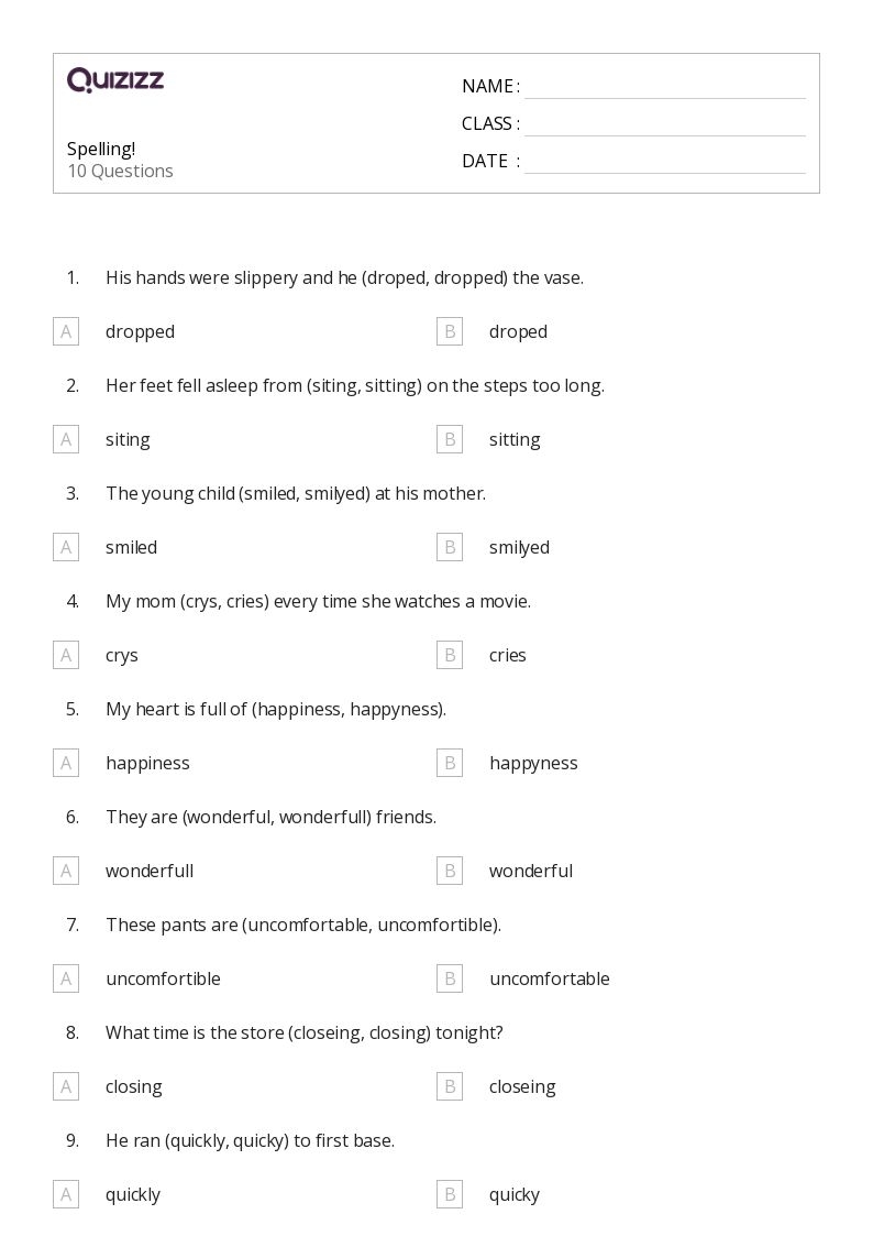 50 Spelling Worksheets For 4th Class On Quizizz Free amp Printable