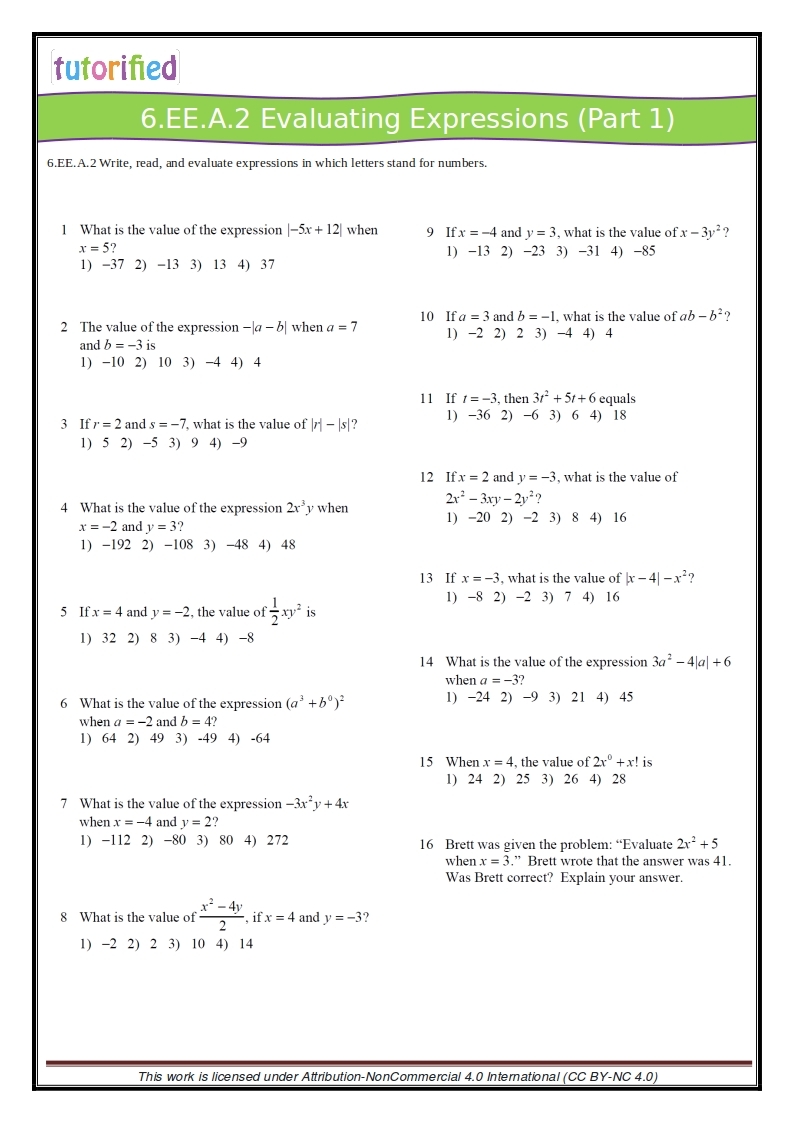 6th Grade Math Printable Worksheets Free