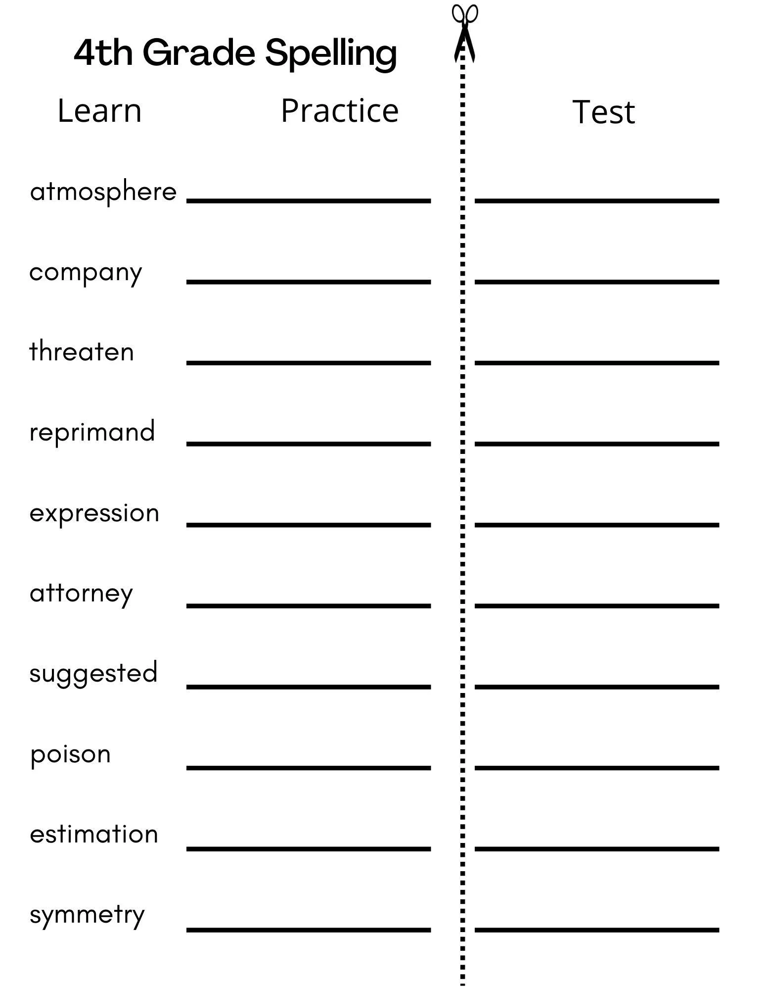 8 Printable Fourth Grade Spelling Writing Spelling Test Etsy 