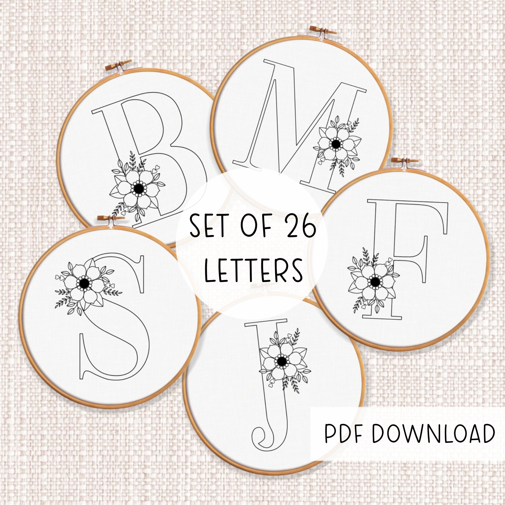 A Z Floral Alphabet BUNDLE Embroidery Pattern Templates INSTANT 
