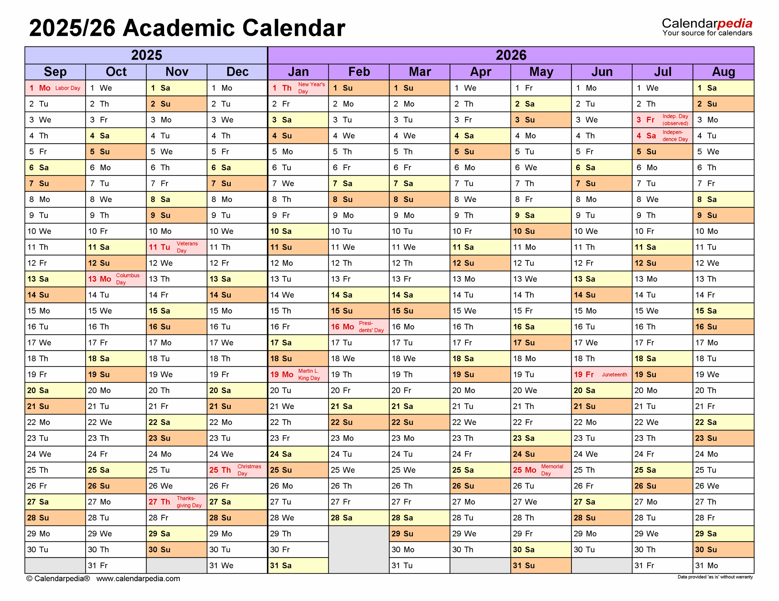 Printable 2026 Academic Calendar Blank