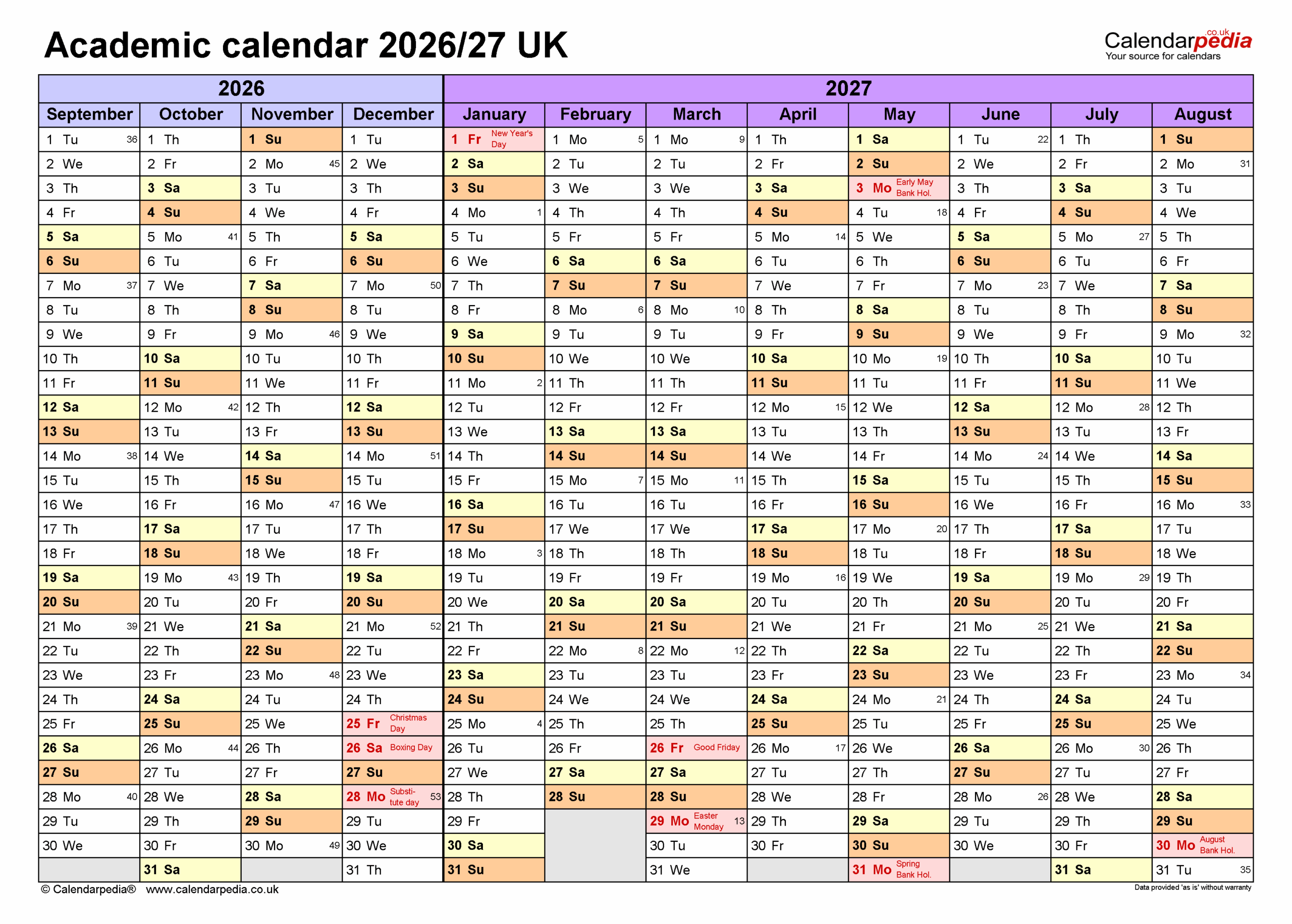Academic Calendars 2026 27 UK Free Printable PDF Templates