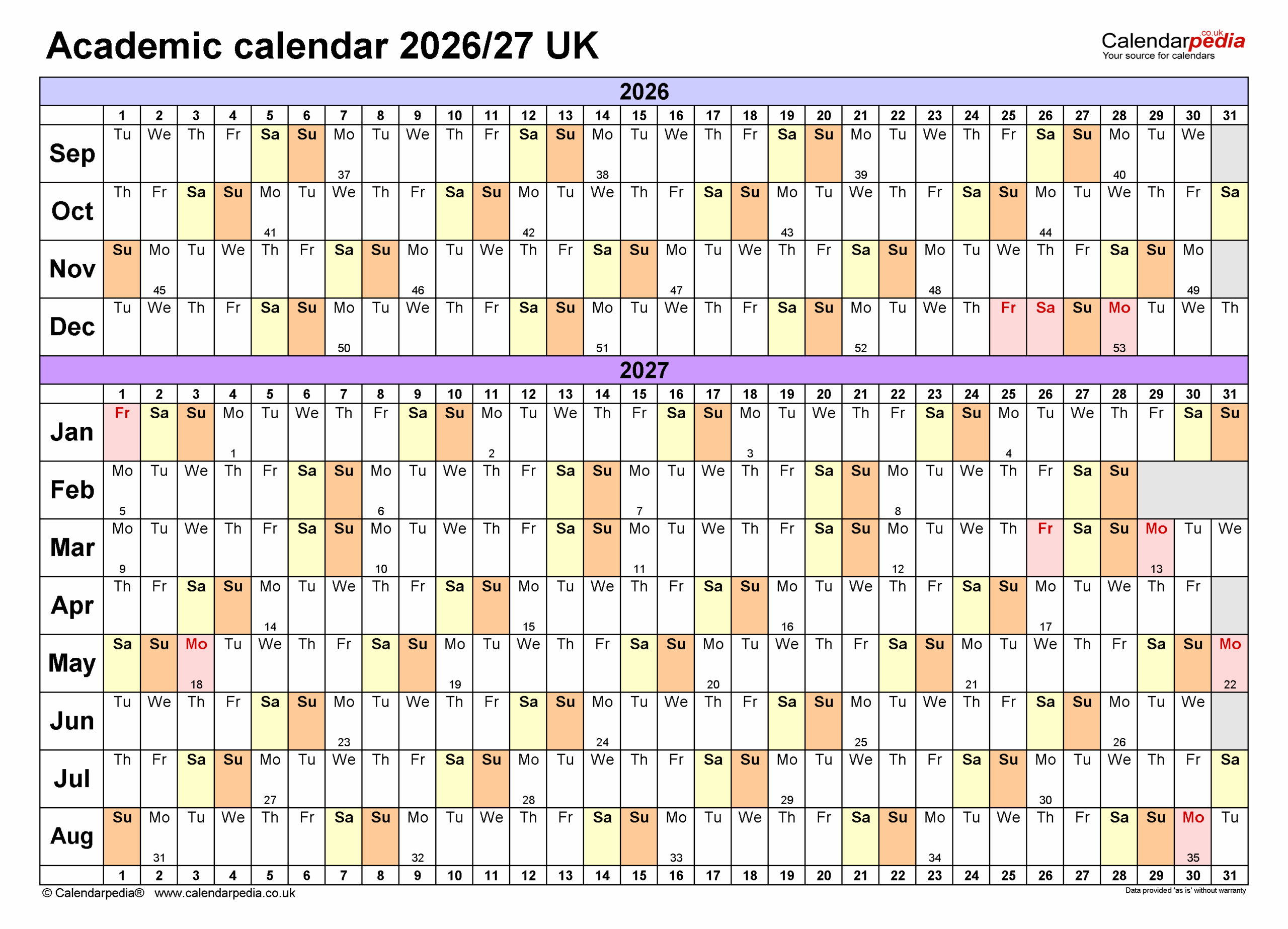 Academic Calendars 2026 27 UK Free Printable PDF Templates