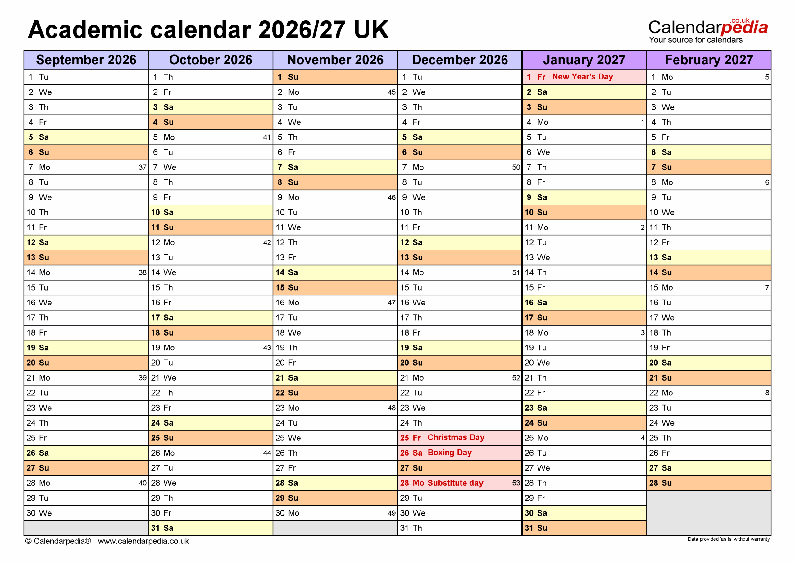 Academic Calendars 2026 27 UK Free Printable PDF Templates