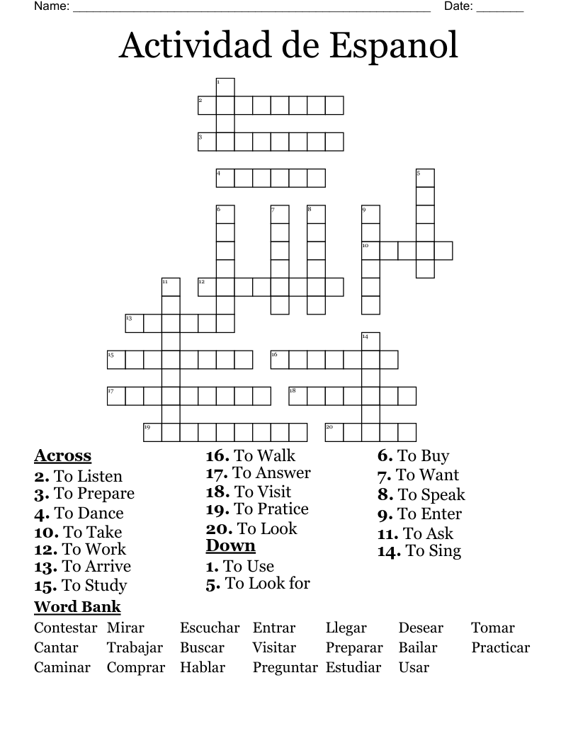Crossword Puzzles Spanish Printable