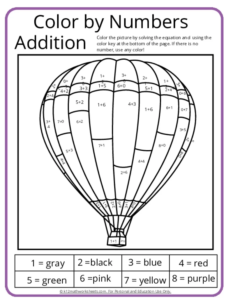 Addition Worksheet Coloring Printable