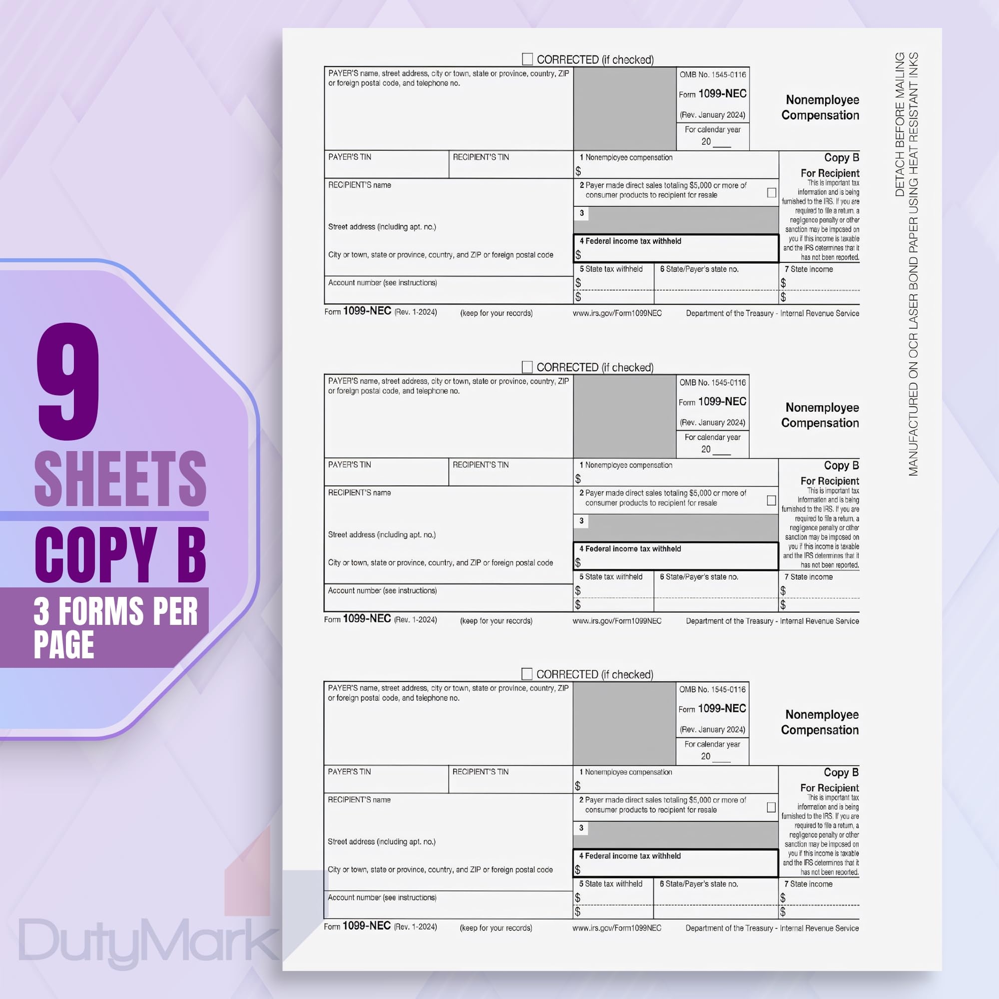 Amazon Dutymark 1099 NEC Forms 2025 For 25 Recipients 4 Part 