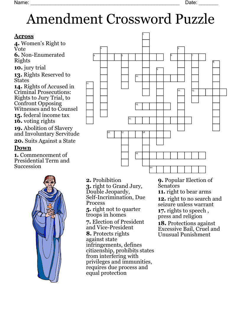 Amendment Crossword Puzzle WordMint