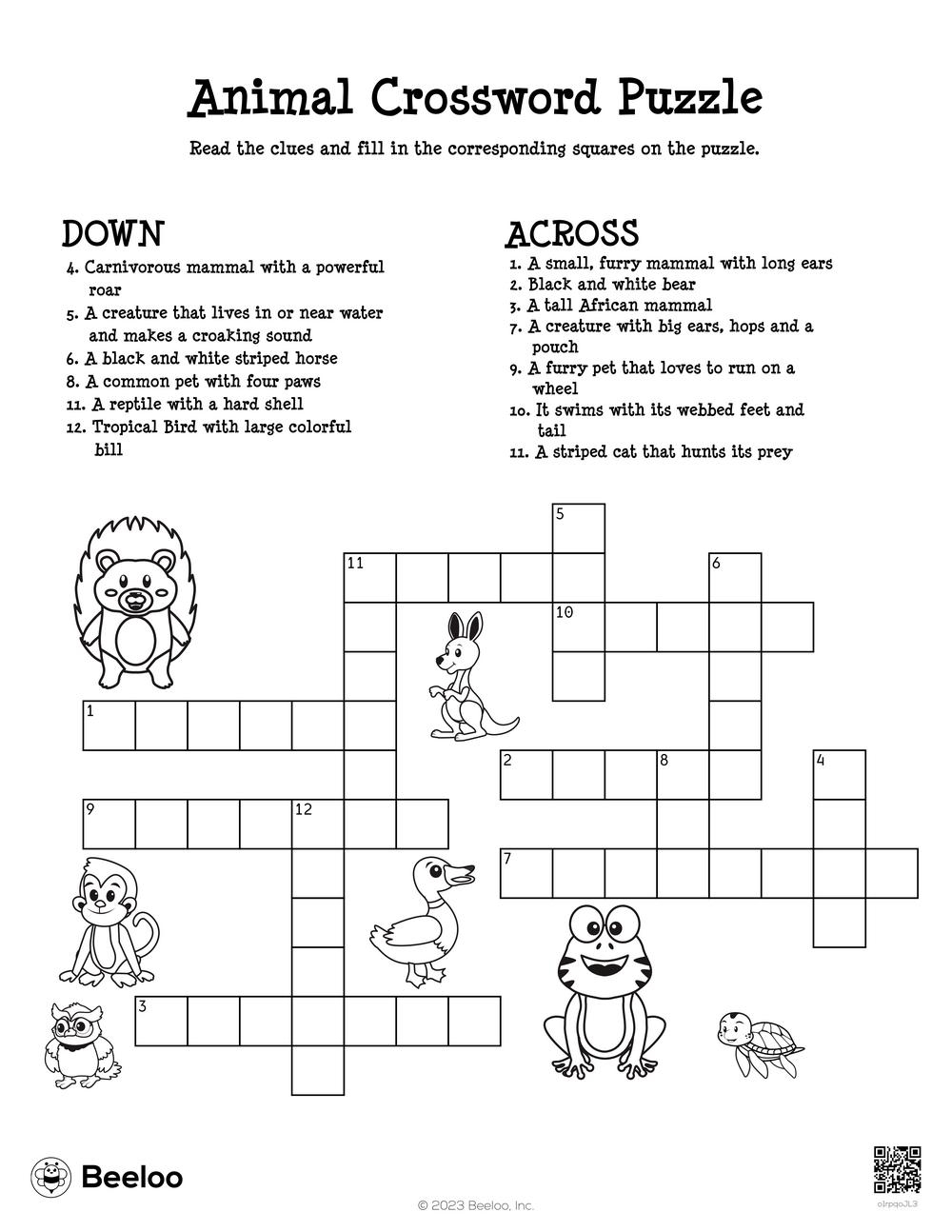 Animal Crossword Puzzle Beeloo Printable Crafts And Activities 