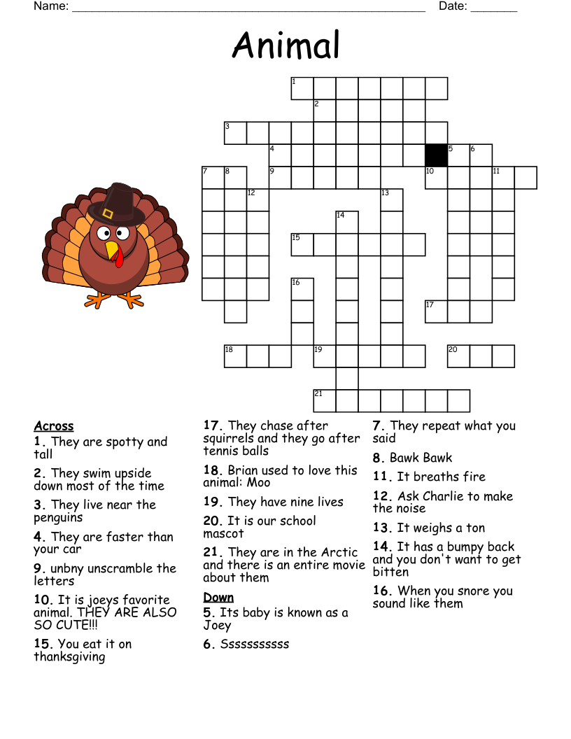 Pet Crossword Puzzle Printable