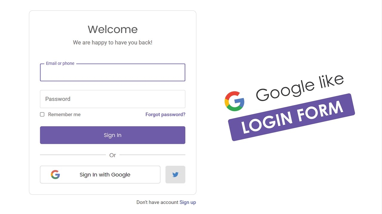 Animated Login Form Using Only HTML And CSS Google Like