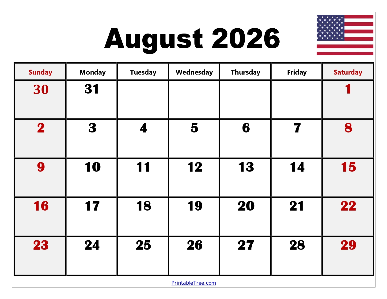 Blank Calendar August 2026 June 2026 Free Printable