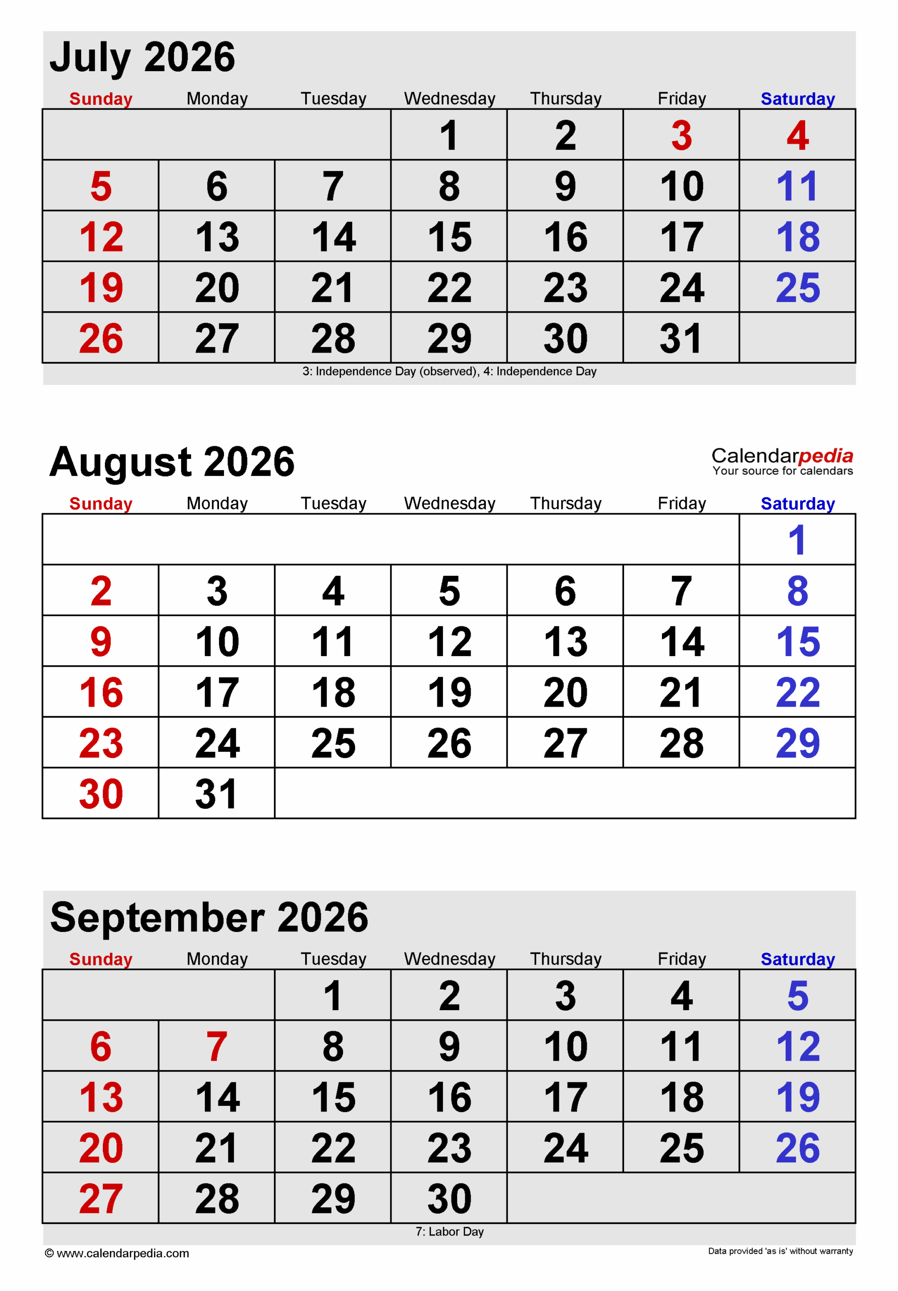 July August 2026 Calendar Printable