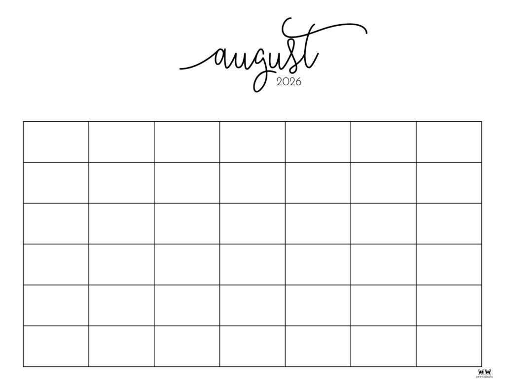 Blank August 2026 Calendar Printable