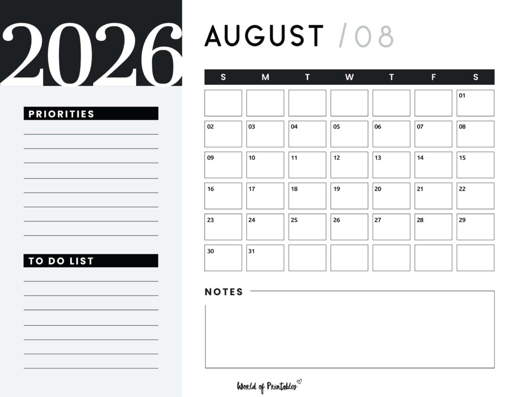 August 2026 Calendar Svg