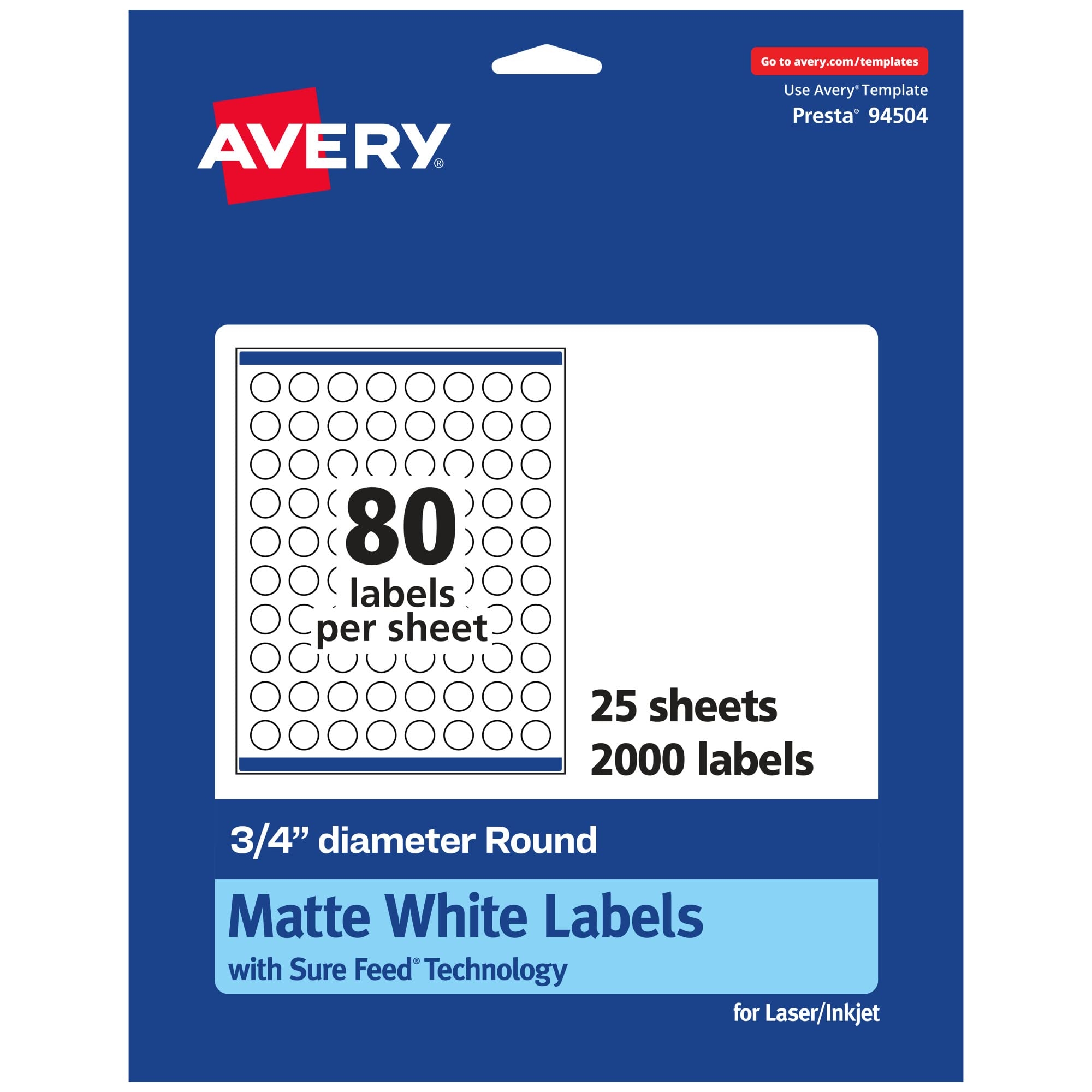 Avery 2 000 Labels Round Matt White With Secure Trap 3 4 Diameter 