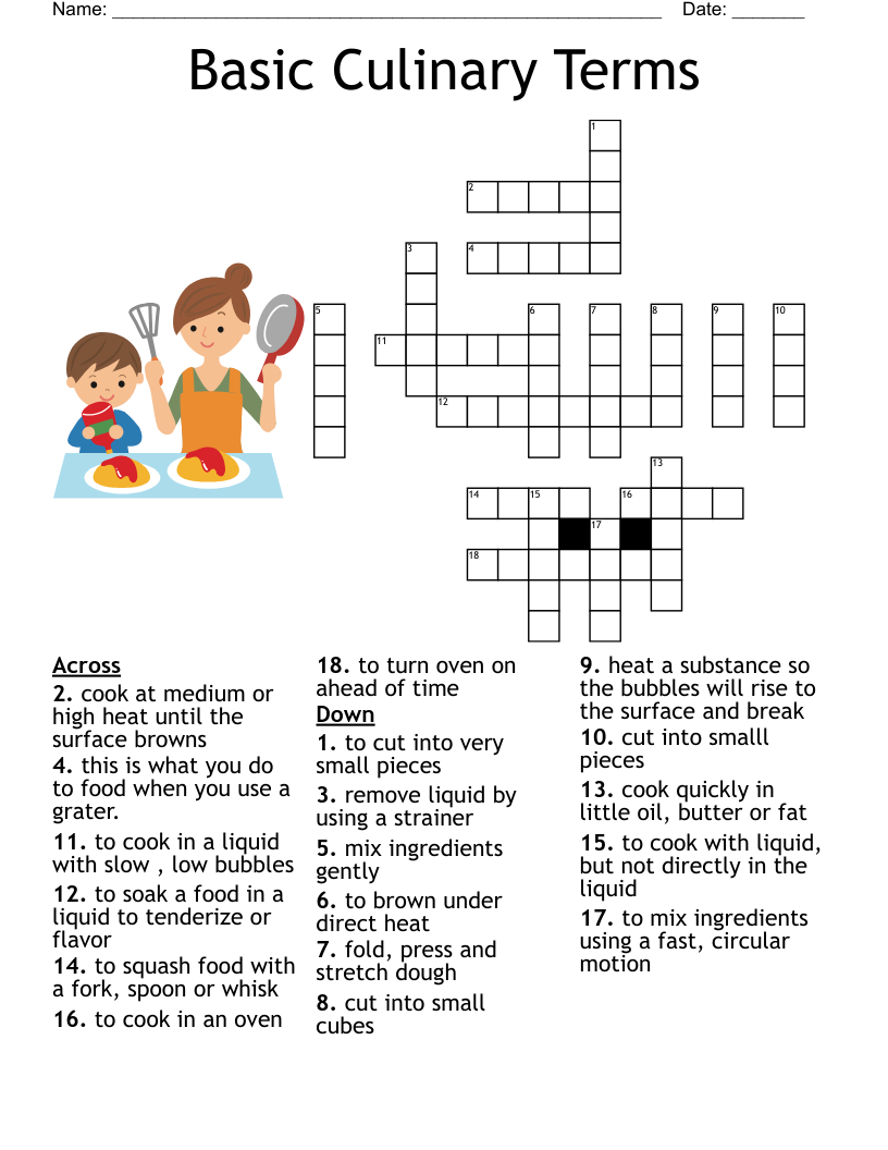 Basic Culinary Terms Crossword WordMint