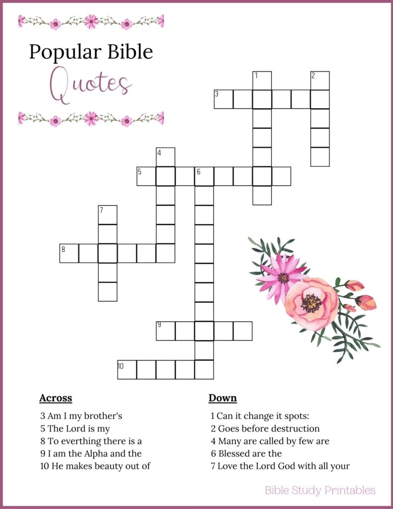 Printable Bible Crossword Puzzles For Adults