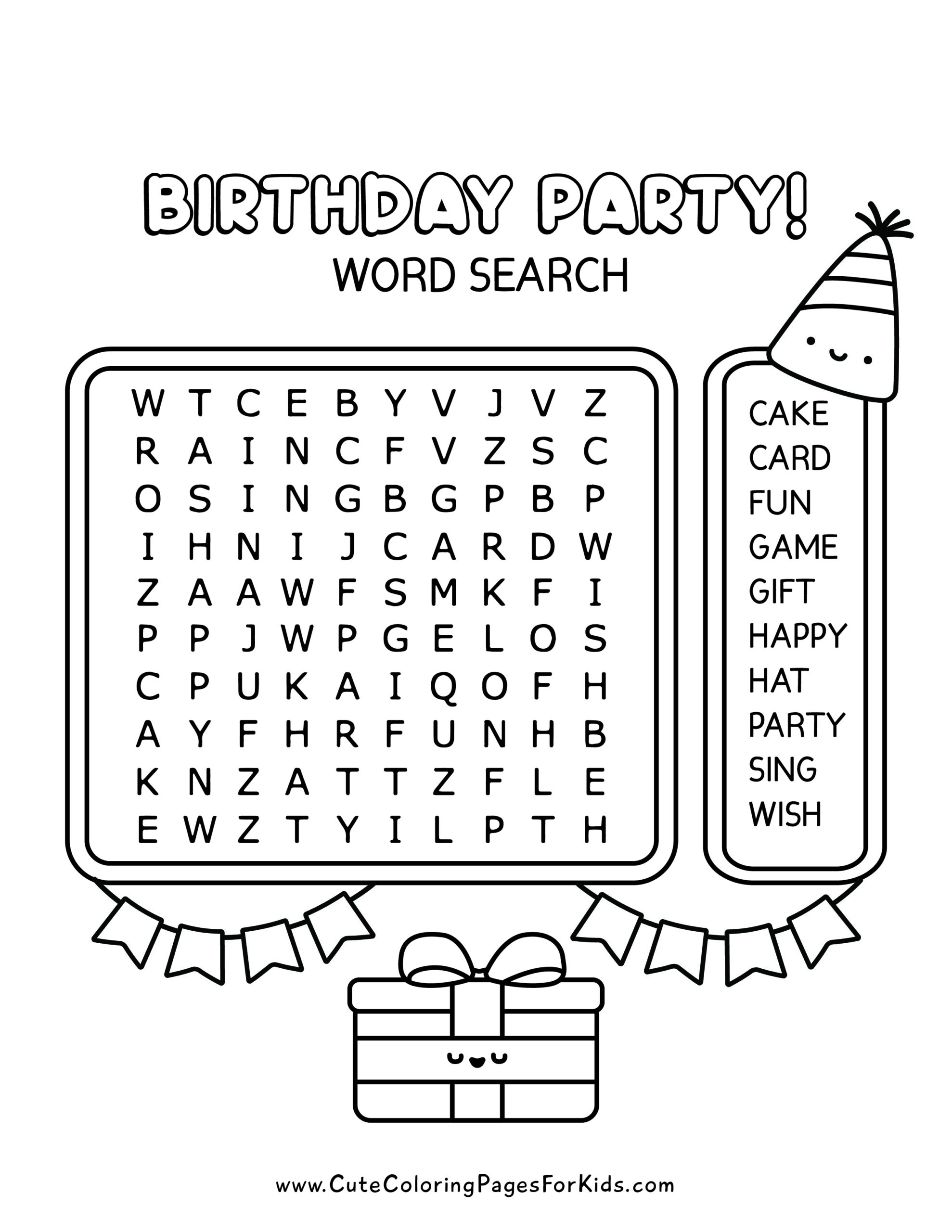 Printable Birthday Word Search Puzzles