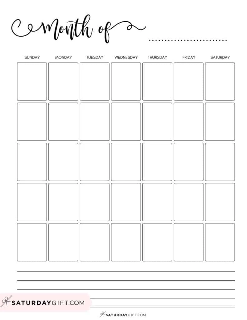 Blank Calendar Printable Pinterest