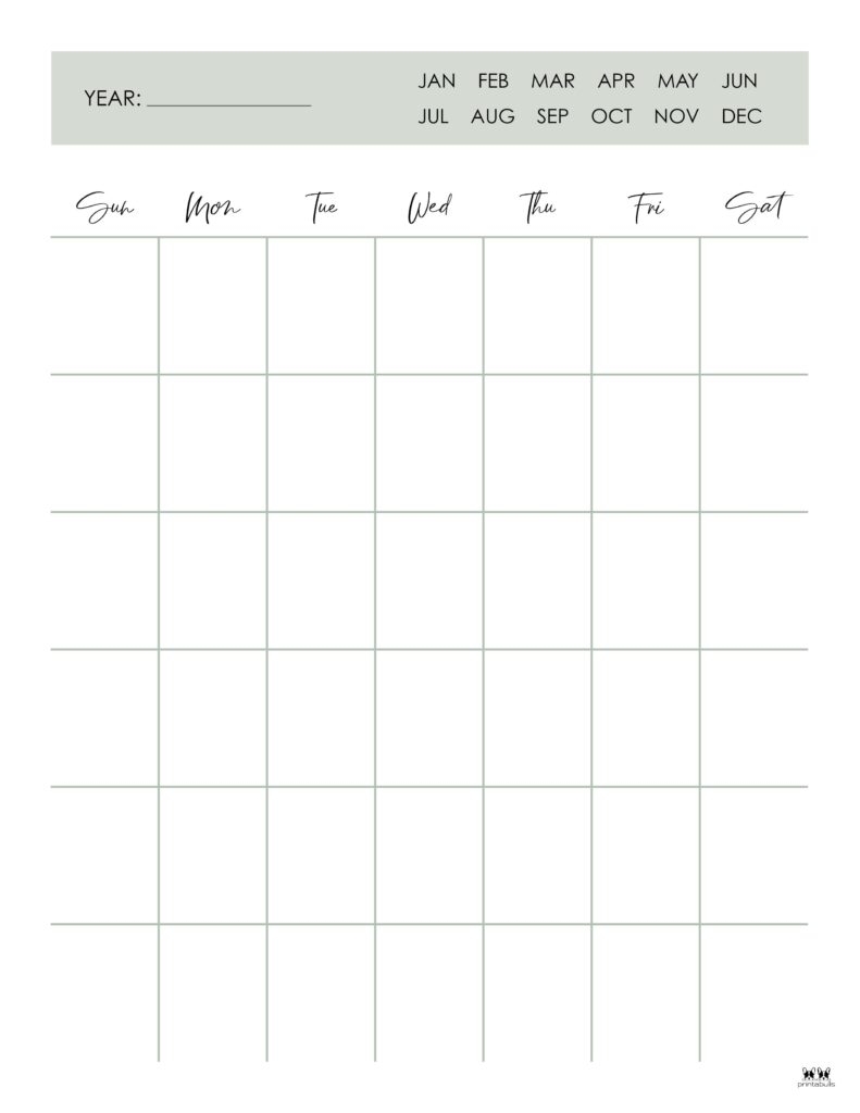 Printable Downloadable Blank Calendar Template