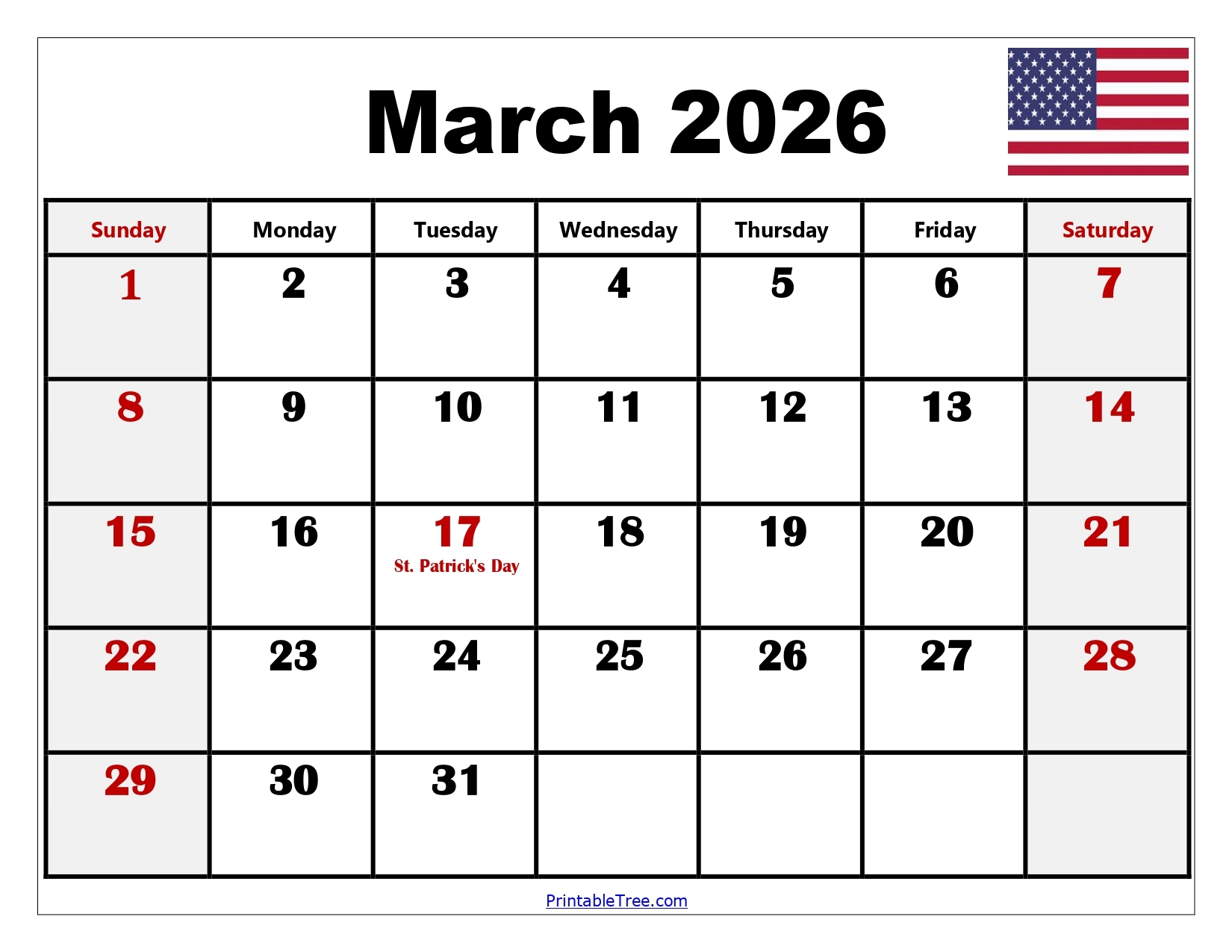 March Printable Calendar 2026 Free Printable