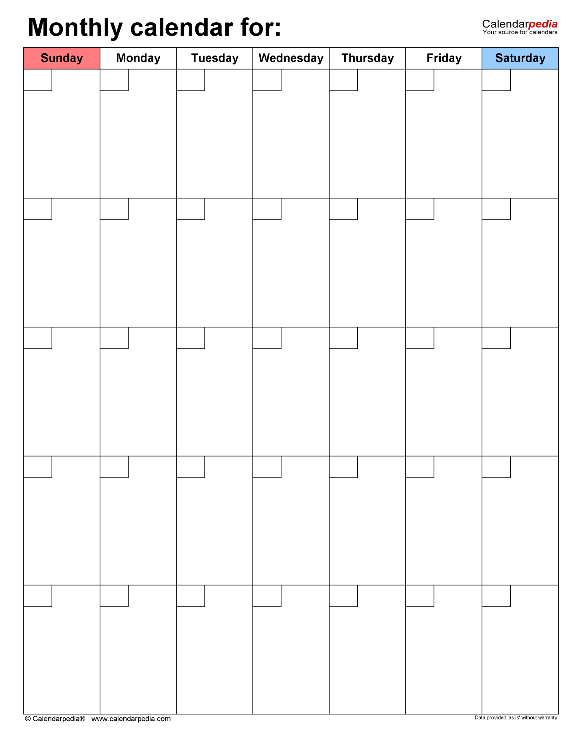 Blank Monthly Calendar Templates For Microsoft Word