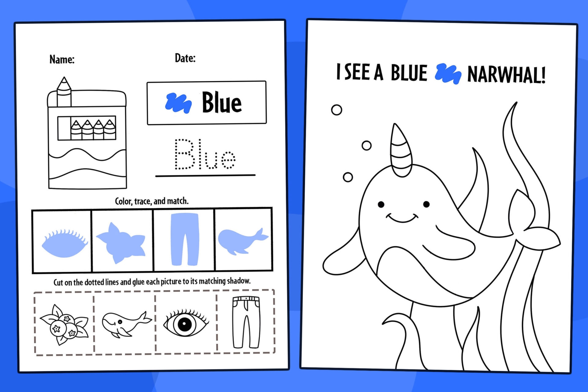 Printable Color Blue Worksheets For Preschool